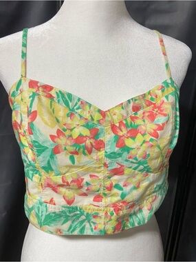 American Eagle Lined Spaghetti Strap Hawaiian Floral Crop Top Shirt L